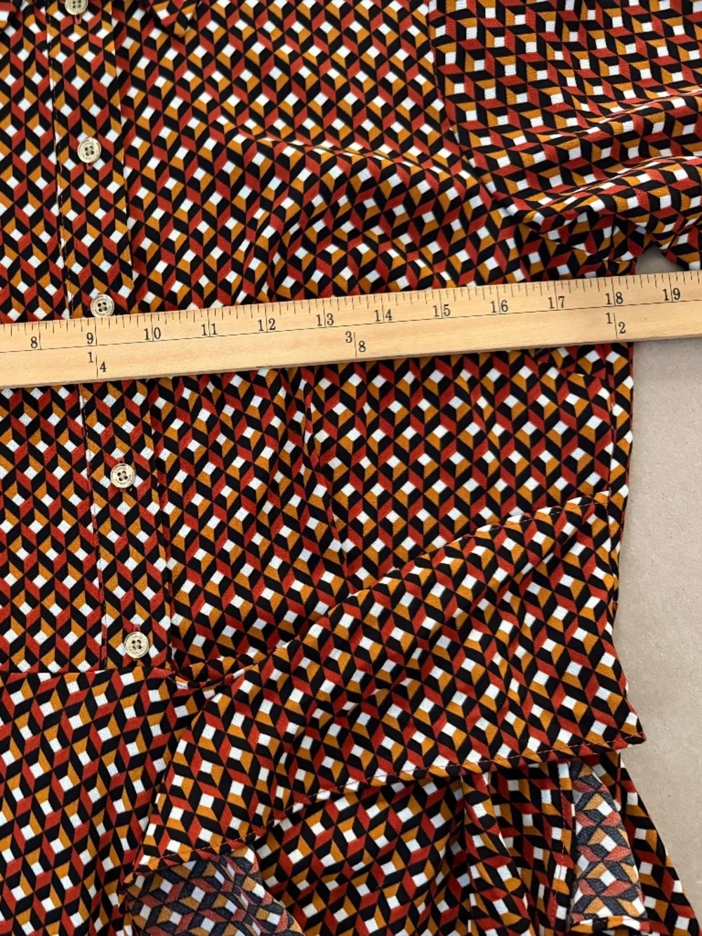 Michael Kors Geometric Print Shirt Dress Tie Waist Long Sleeve Brown